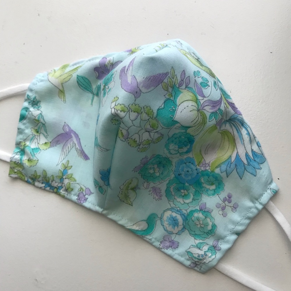 Adjustable Vintage Birds Floral Face Mask - Blue